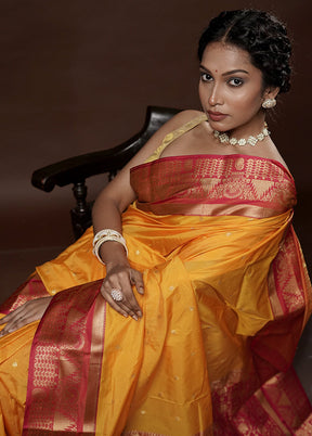 Yellow Kanjivaram Silk Saree With Blouse Piece - Indian Silk House Agencies