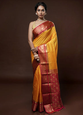 Yellow Kanjivaram Silk Saree With Blouse Piece - Indian Silk House Agencies