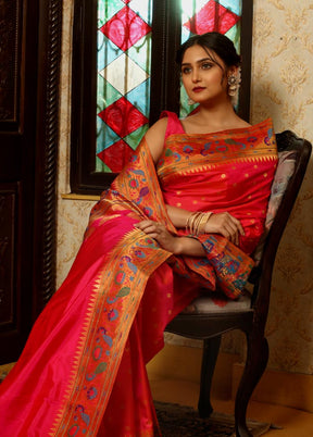 Pink Kanjivaram Pure Silk Saree With Blouse Piece - Indian Silk House Agencies