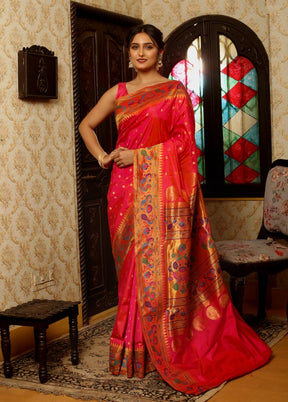 Pink Kanjivaram Pure Silk Saree With Blouse Piece - Indian Silk House Agencies