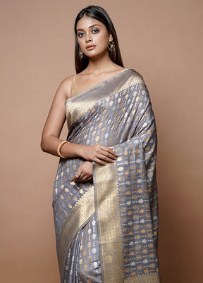 Grey Dupion Silk Saree With Blouse Piece