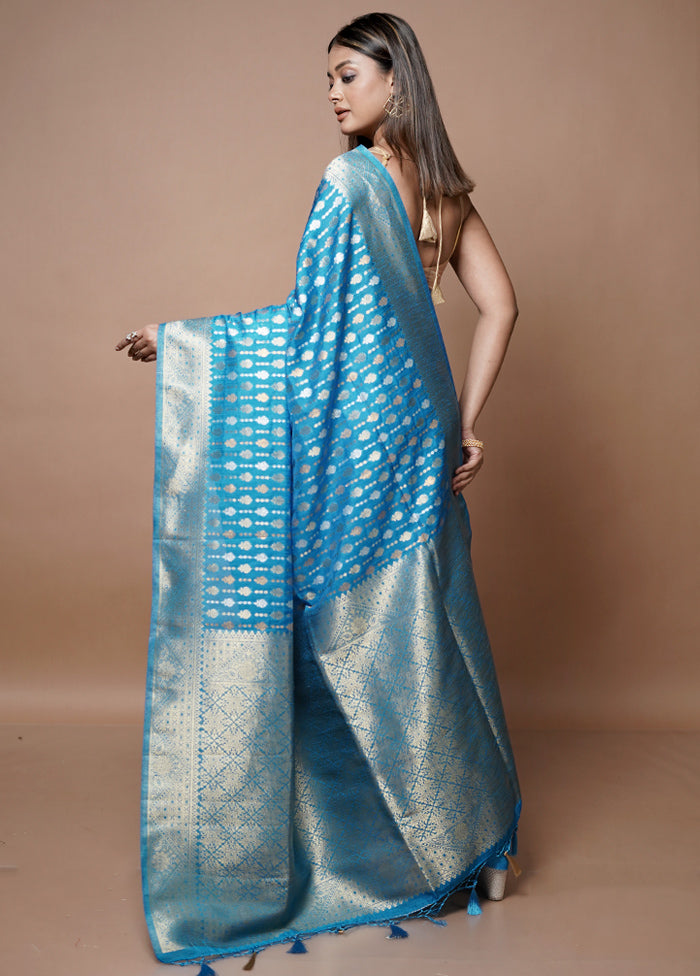 Blue Dupion Silk Saree With Blouse Piece