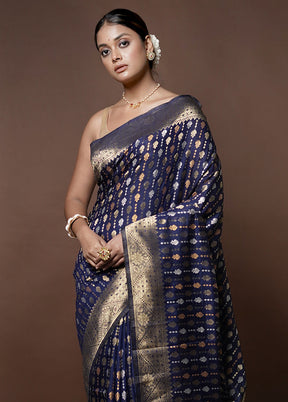 Blue Dupion Silk Saree With Blouse Piece