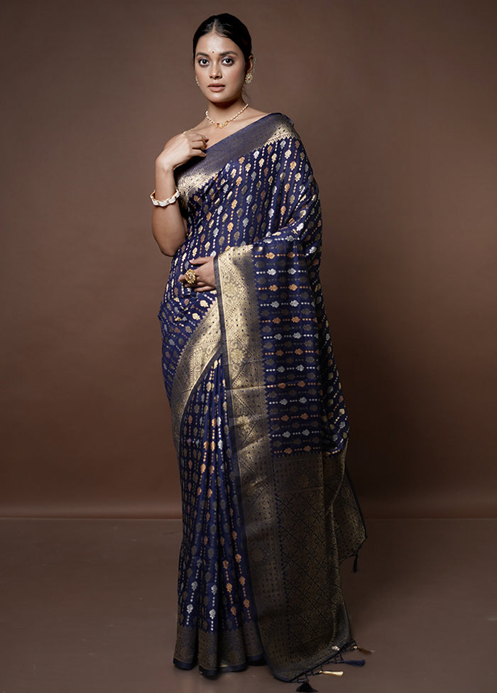 Blue Dupion Silk Saree With Blouse Piece