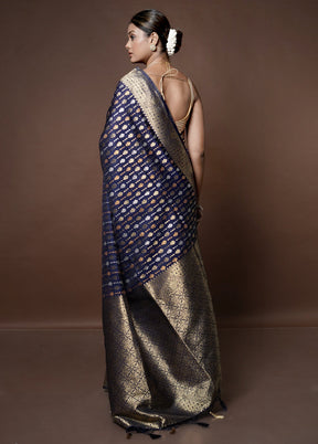 Blue Dupion Silk Saree With Blouse Piece