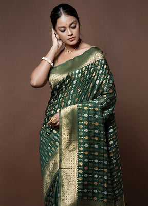 Green Dupion Silk Saree With Blouse Piece