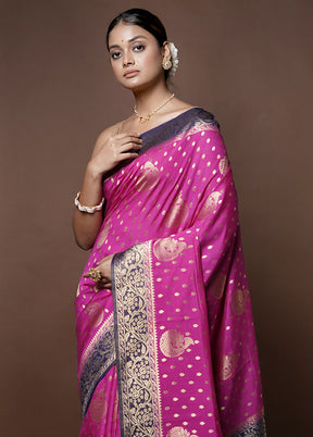 Pink Banarasi Silk Saree With Blouse Piece