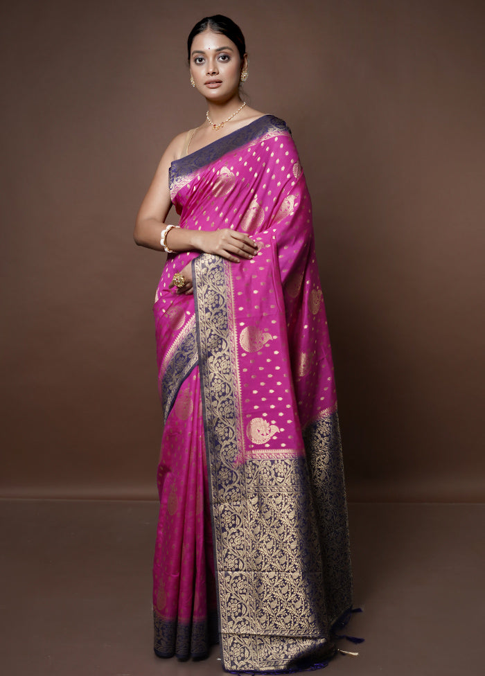 Pink Banarasi Silk Saree With Blouse Piece