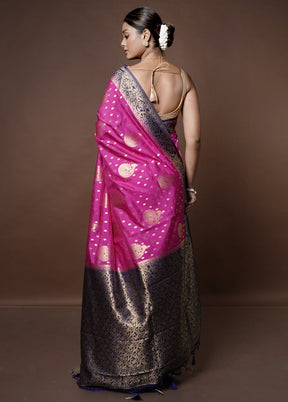 Pink Banarasi Silk Saree With Blouse Piece