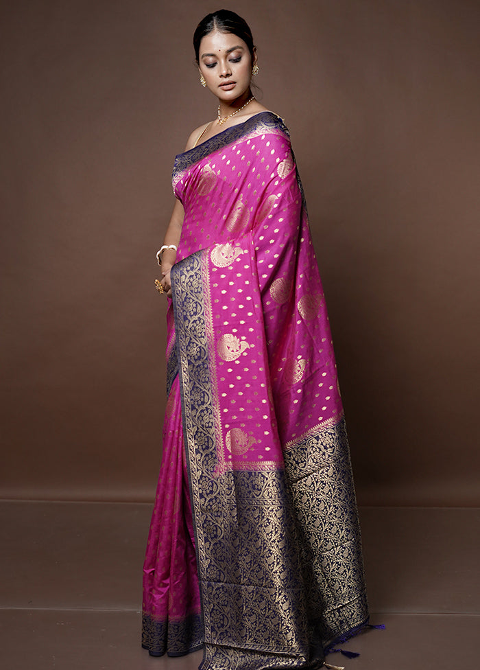 Pink Banarasi Silk Saree With Blouse Piece