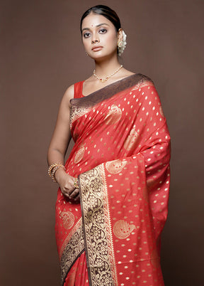 Red Banarasi Silk Saree With Blouse Piece