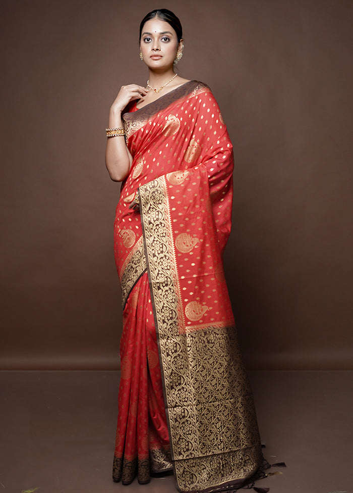 Red Banarasi Silk Saree With Blouse Piece