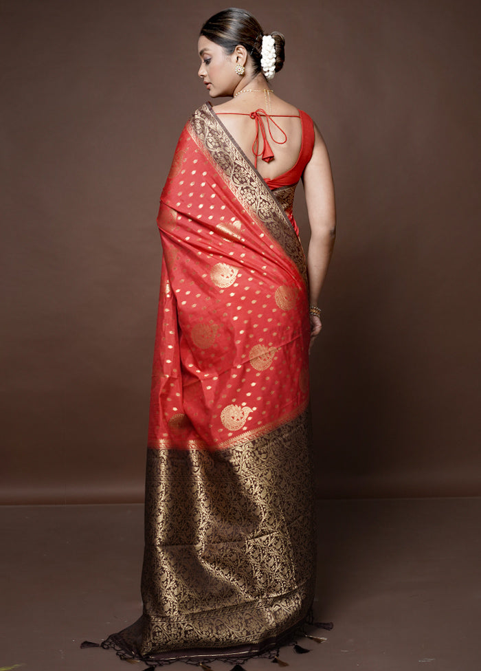 Red Banarasi Silk Saree With Blouse Piece