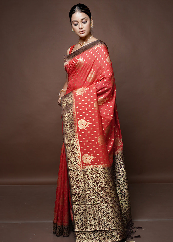 Red Banarasi Silk Saree With Blouse Piece