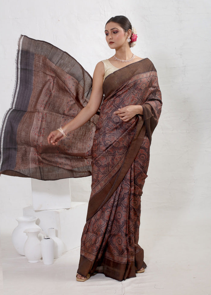 Grey Tussar Pure Silk Saree With Blouse Piece - Indian Silk House Agencies