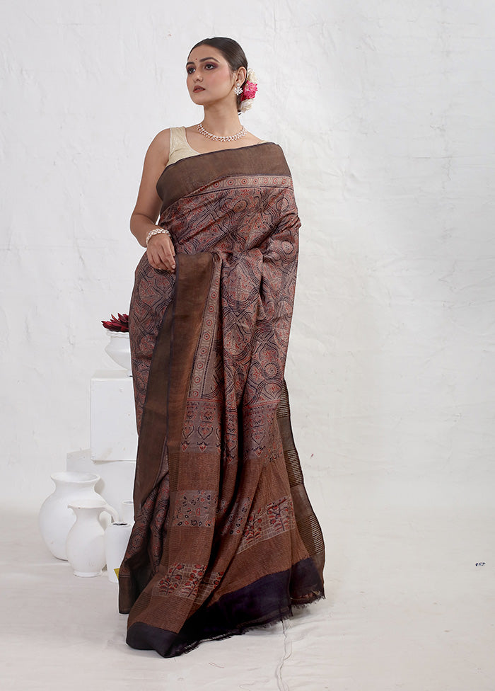 Grey Tussar Pure Silk Saree With Blouse Piece - Indian Silk House Agencies