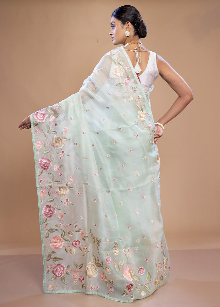 Green Pure Organza Saree With Blouse Piece - Indian Silk House Agencies