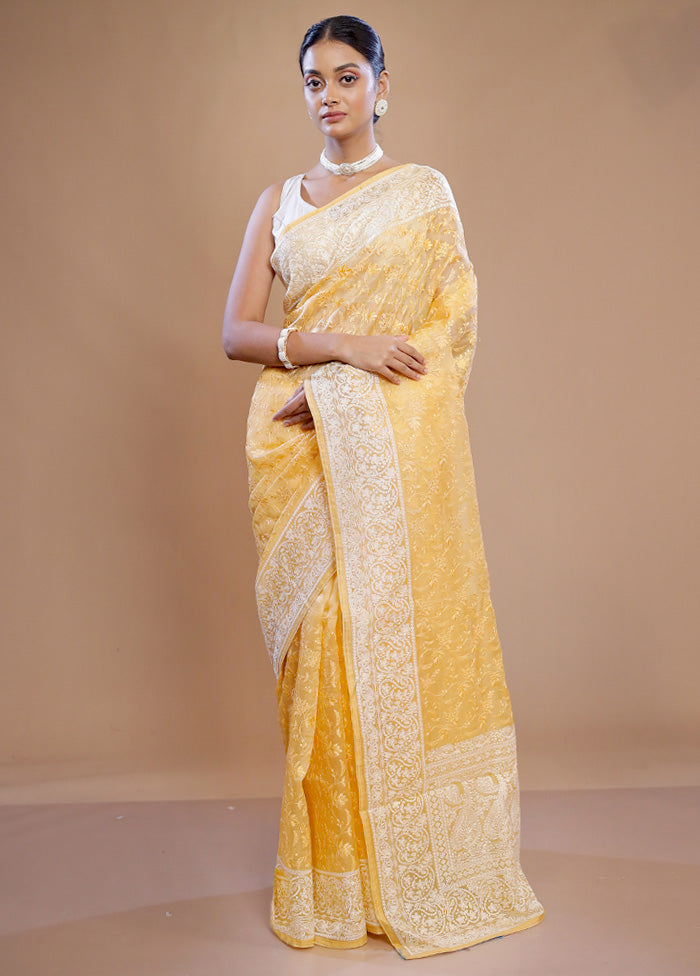 Yellow Pure Organza Saree With Blouse Piece - Indian Silk House Agencies