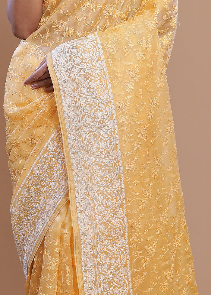 Yellow Pure Organza Saree With Blouse Piece - Indian Silk House Agencies