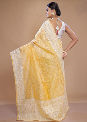 Yellow Pure Organza Saree With Blouse Piece - Indian Silk House Agencies