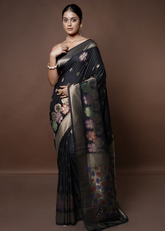 Black Dupion Silk Saree With Blouse Piece