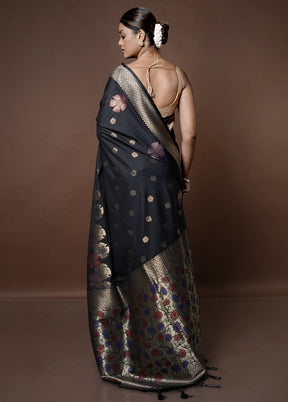 Black Dupion Silk Saree With Blouse Piece