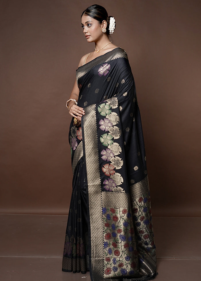 Black Dupion Silk Saree With Blouse Piece