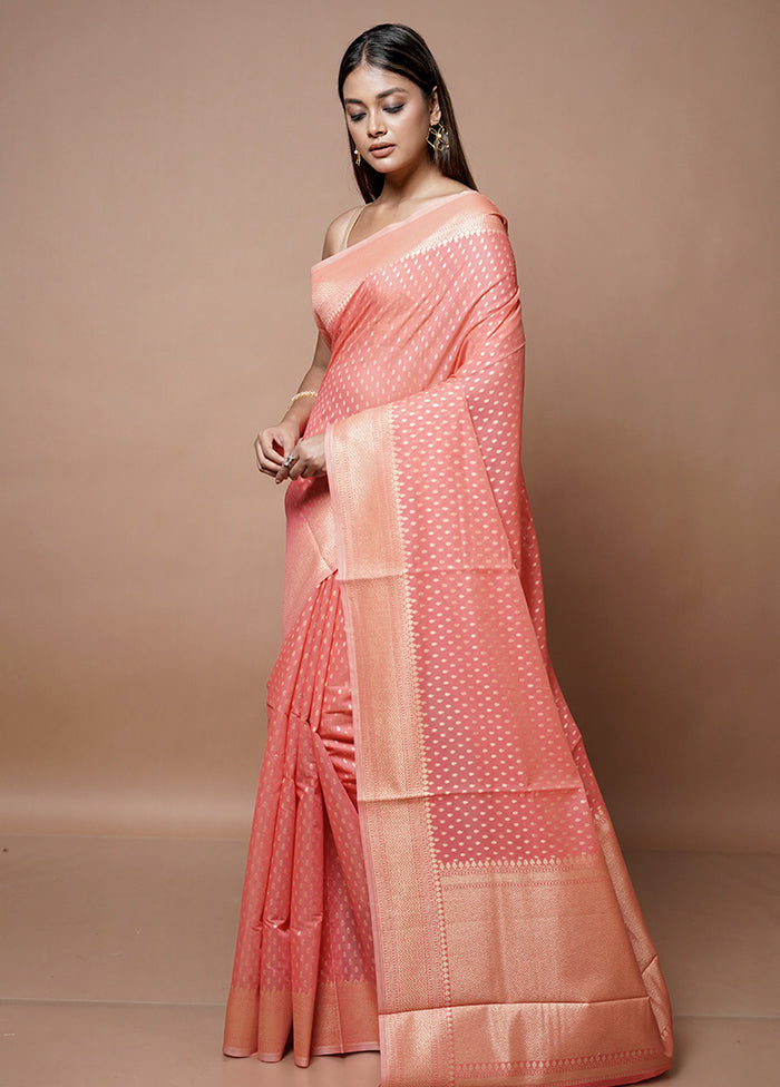 Pink Kora Silk Saree With Blouse Piece