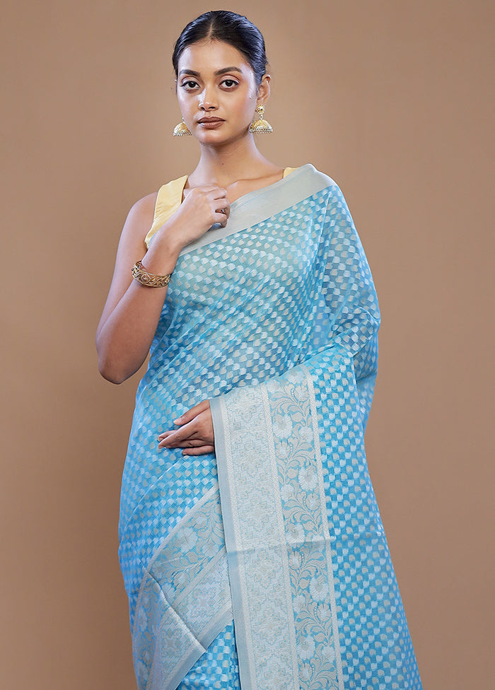 Blue Cotton Saree With Blouse Piece - Indian Silk House Agencies