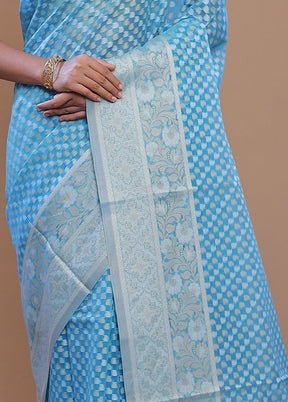 Blue Cotton Saree With Blouse Piece - Indian Silk House Agencies