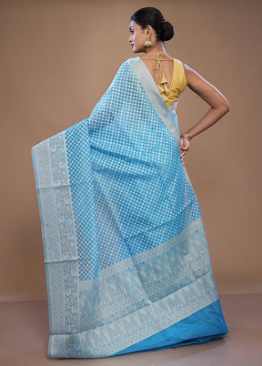 Blue Cotton Saree With Blouse Piece - Indian Silk House Agencies