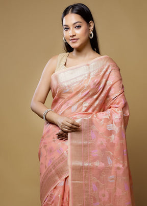 Pink Kora Silk Saree With Blouse Piece