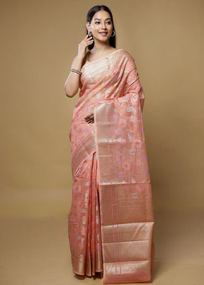 Pink Kora Silk Saree With Blouse Piece