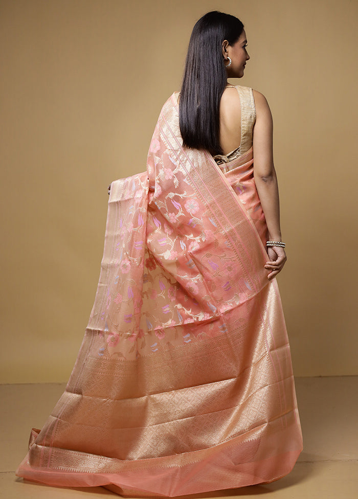 Pink Kora Silk Saree With Blouse Piece