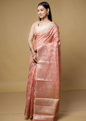 Pink Kora Silk Saree With Blouse Piece