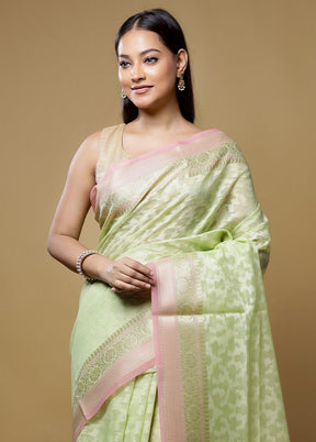 Green Kora Silk Saree With Blouse Piece