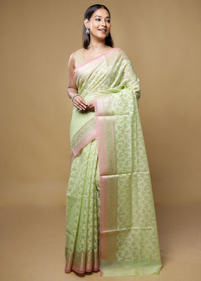 Green Kora Silk Saree With Blouse Piece