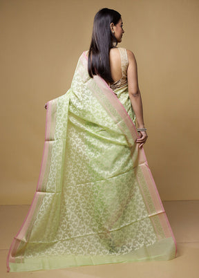 Green Kora Silk Saree With Blouse Piece