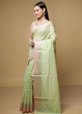 Green Kora Silk Saree With Blouse Piece