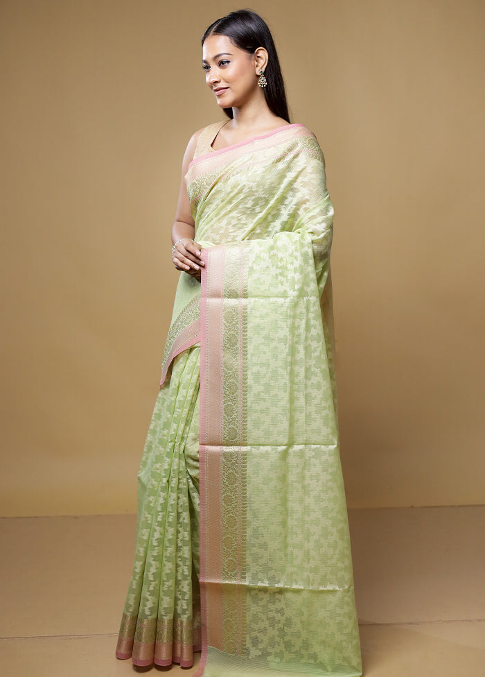 Green Kora Silk Saree With Blouse Piece