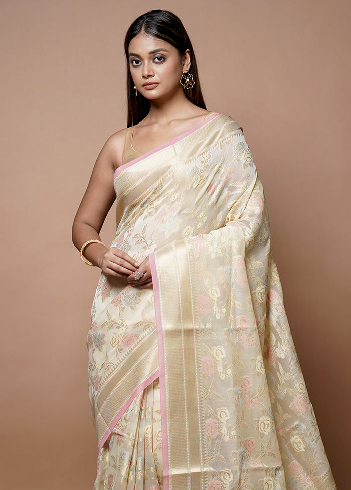 Cream Kora Silk Saree With Blouse Piece