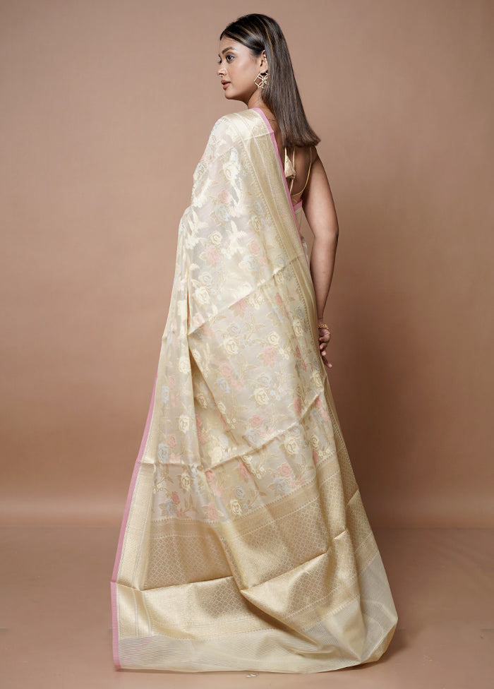 Cream Kora Silk Saree With Blouse Piece