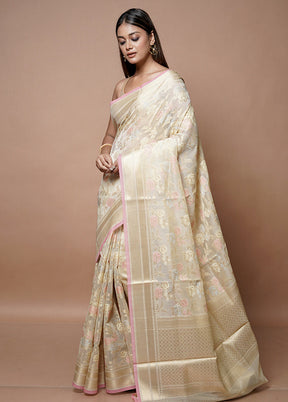 Cream Kora Silk Saree With Blouse Piece