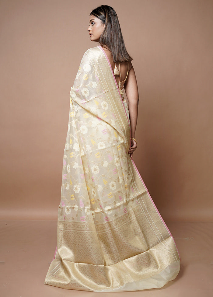 Cream Kora Silk Saree With Blouse Piece