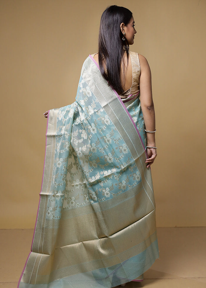 Blue Kora Silk Saree With Blouse Piece