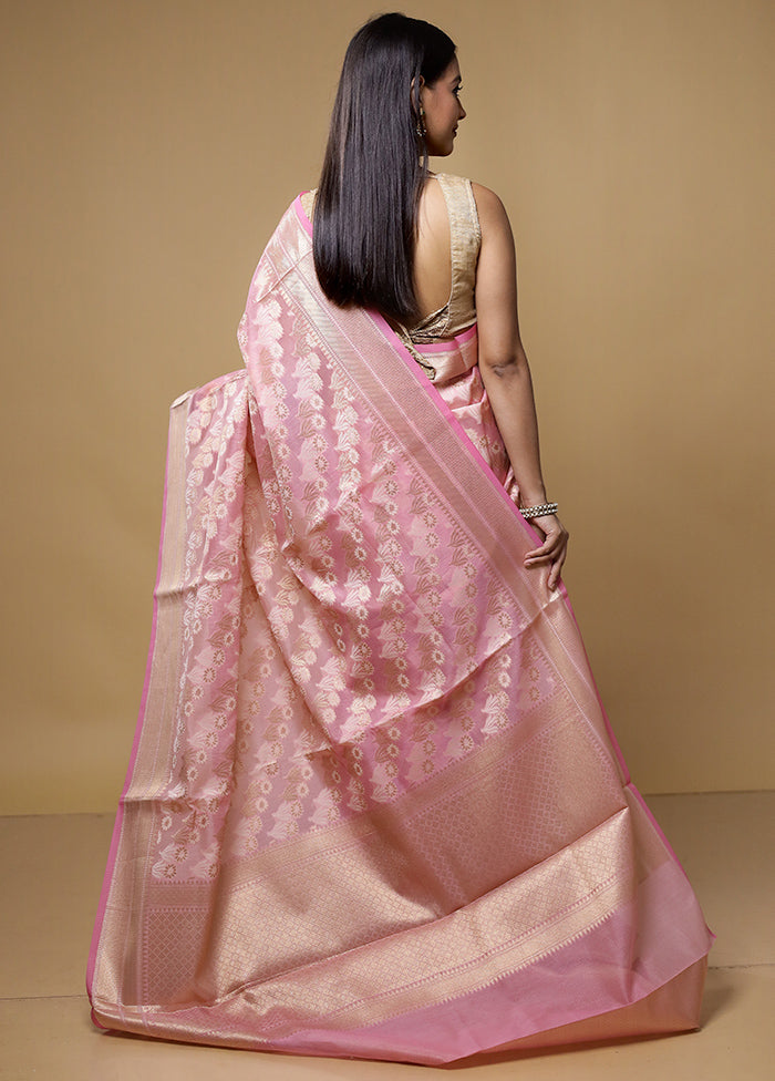 Peach Kora Silk Saree With Blouse Piece