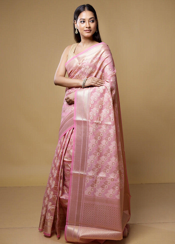 Peach Kora Silk Saree With Blouse Piece