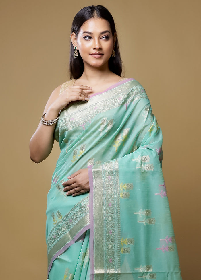 Green Kora Silk Saree With Blouse Piece