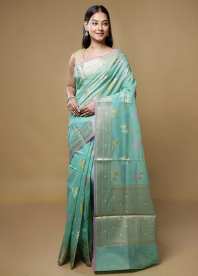 Green Kora Silk Saree With Blouse Piece