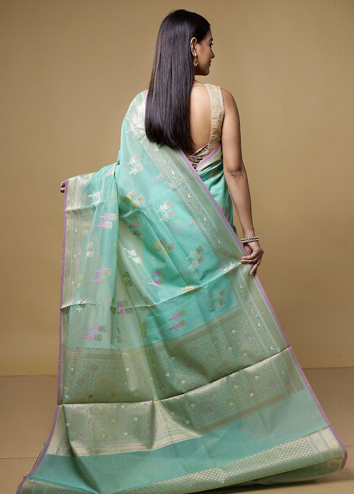 Green Kora Silk Saree With Blouse Piece